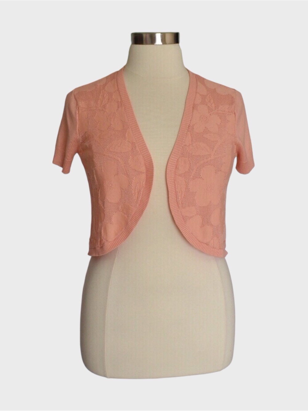 Tint & Shadow Coral Pink Floral Knit Bolero Cardigan